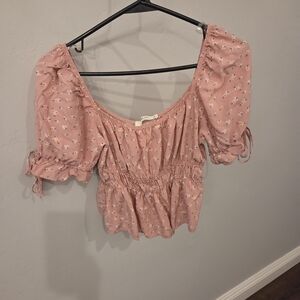 Elegant Pink Floral Blouse with Puff Sleeves